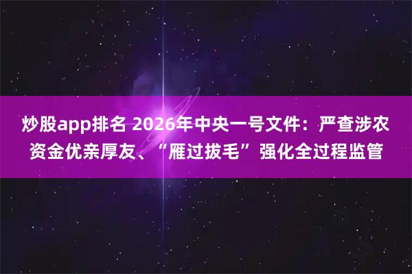 炒股app排名 2026年中央一号文件：严查涉农资金优亲厚友、“雁过拔毛” 强化全过程监管
